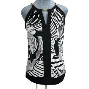 Cache Womens Black & White Halter Top With Gold Accents Size Small